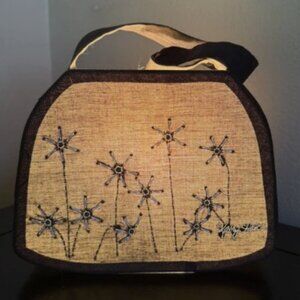 Kathy Hatch Purse Lamp - Black w/ Edelweiss Flowers, 15W Light, Adorable!